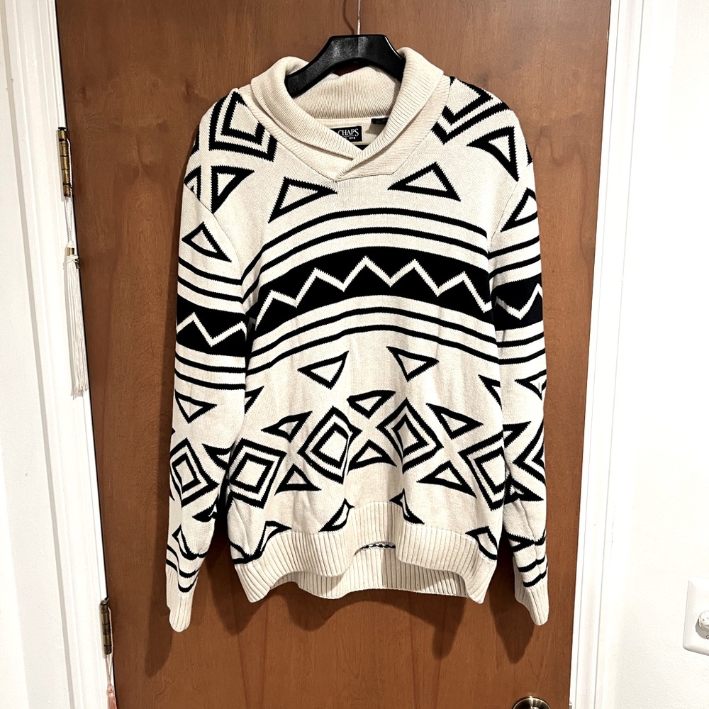 Chaps Aztec Shawl Sweater Sz Large